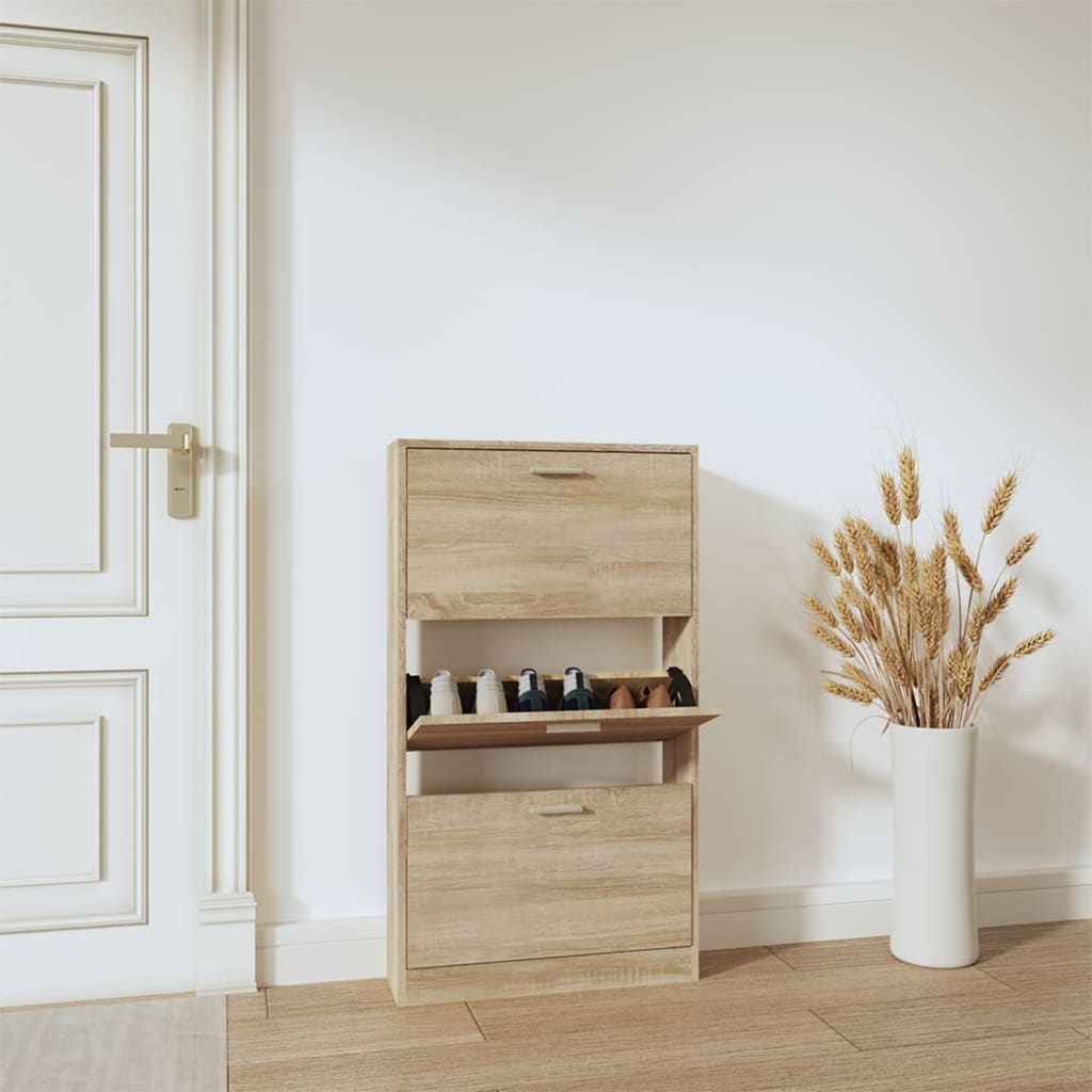 Schoenenkast 59x17x108 cm bewerkt hout eikenkleurig is nu te koop bij PeponiXL, paradijselijk wonen!
