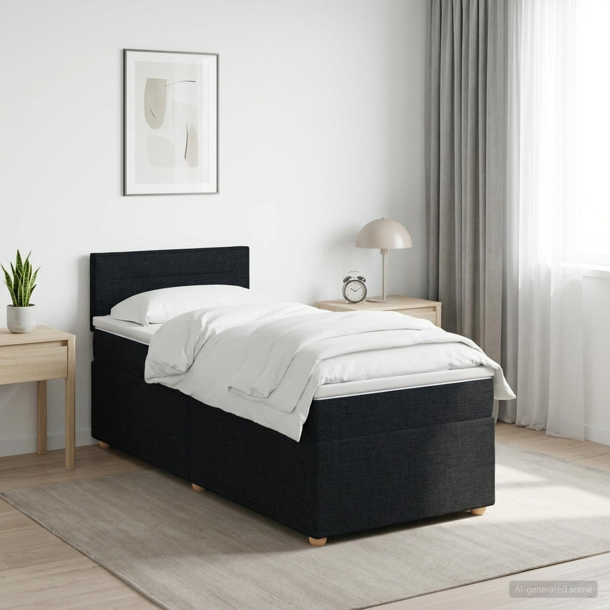 Boxspringbed met matras met hoofdeinde Zwart 90 x 190 cm Stof is nu te koop bij PeponiXL, paradijselijk wonen!