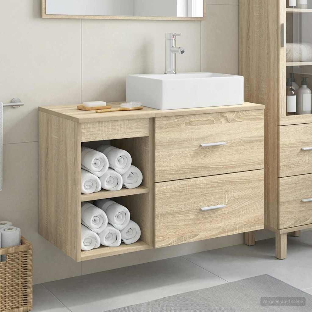 Badkamermeubelset 2 pcs Sonoma Eiken Bewerkt hout is nu te koop bij PeponiXL, paradijselijk wonen!