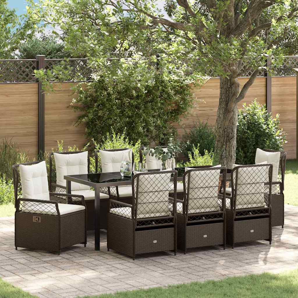 Tuin eettafelset 9 pcs Bruin poly rattan is nu te koop bij PeponiXL, paradijselijk wonen!
