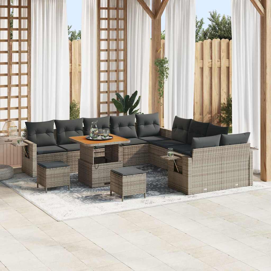 Tuin Sofa Set met kussen met opslag 13 pcs Grijs poly rattan is nu te koop bij PeponiXL, paradijselijk wonen!