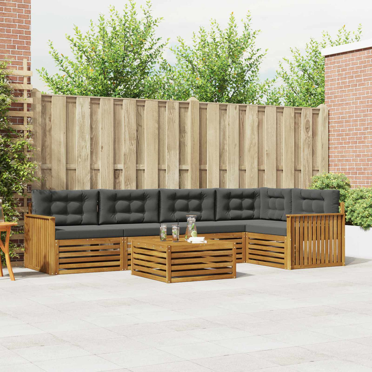 Buiten bankenset met kussen 6 pcs Natuurlijk en Antraciet is nu te koop bij PeponiXL, paradijselijk wonen!