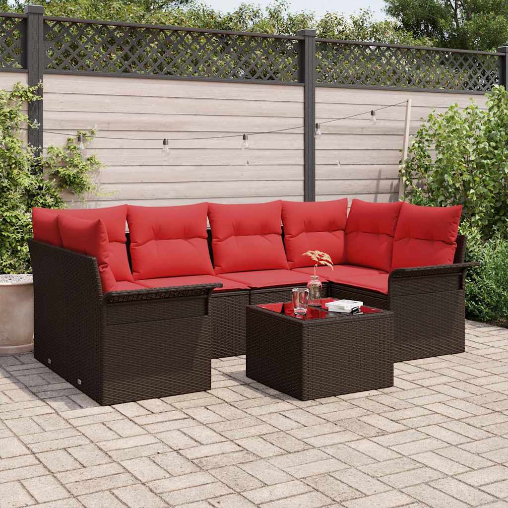 Tuin Sofa Set met kussen 7 pcs Bruin poly rattan is nu te koop bij PeponiXL, paradijselijk wonen!