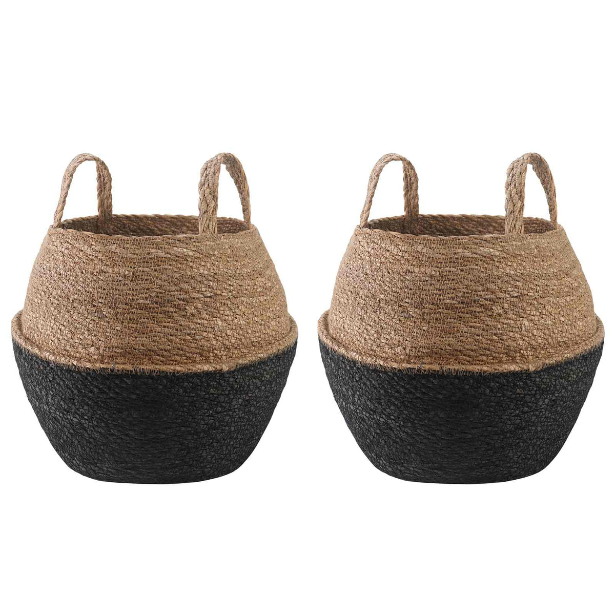 Plantenpot met handvatten 2 pcs Zwart Ø 32 x 32 cm 100% Zeegras is nu te koop bij PeponiXL, paradijselijk wonen!