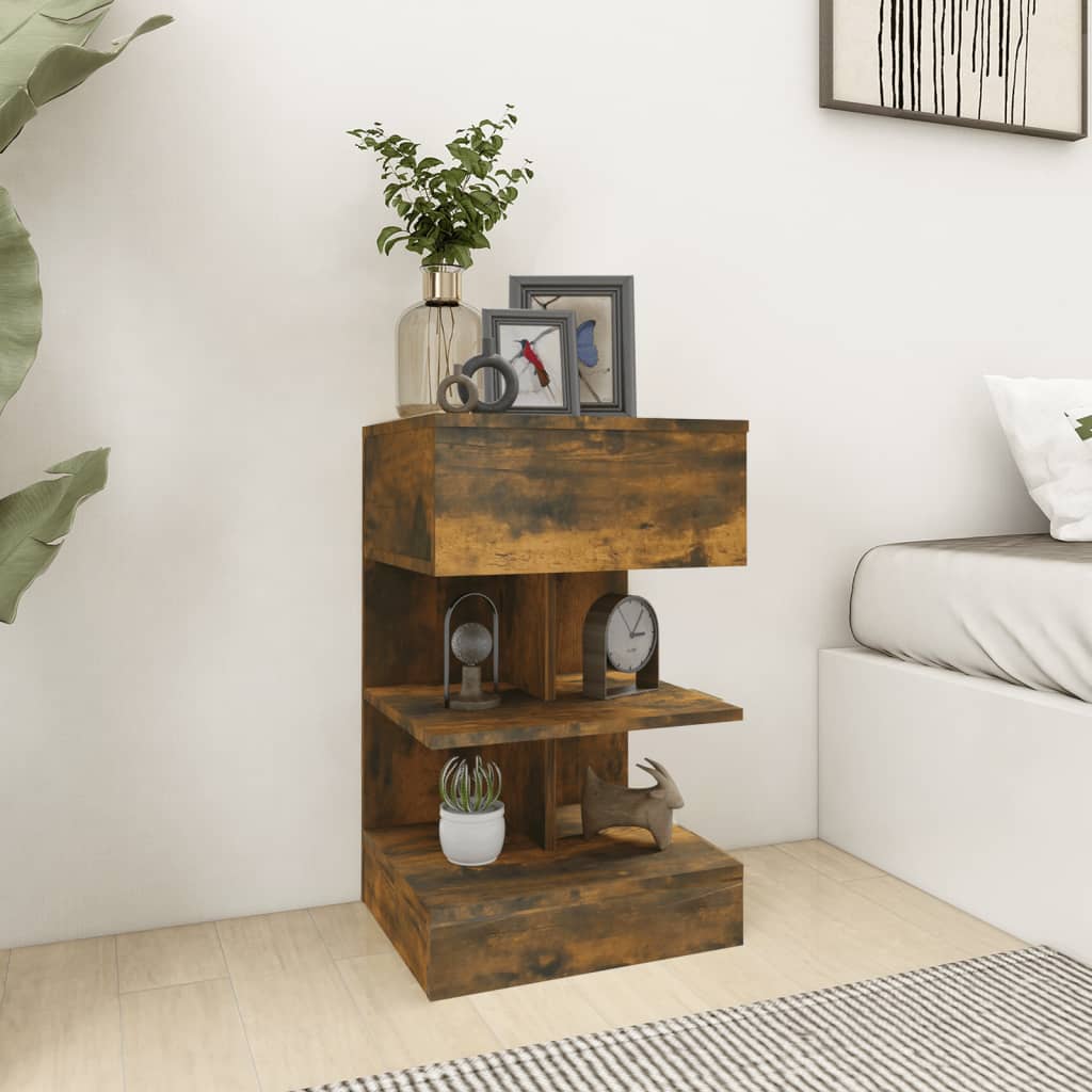 Nachtkastjes 2 st 40x35x65 cm bewerkt hout gerookt eikenkleurig is nu te koop bij PeponiXL, paradijselijk wonen!