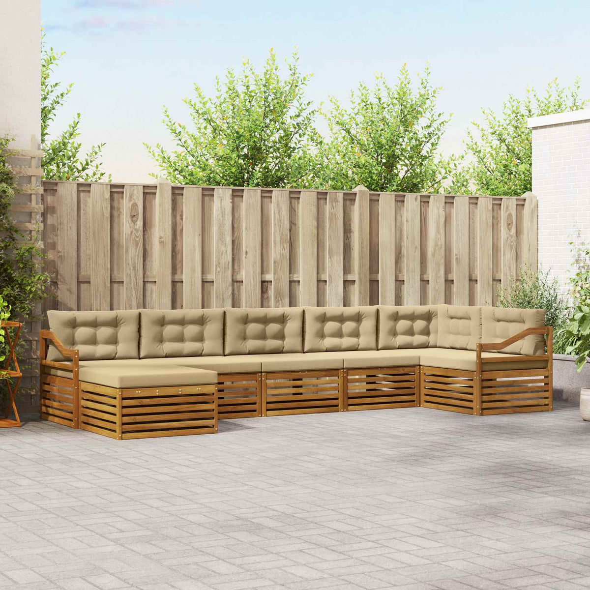 Buiten bankenset met kussen 7 pcs Natuurlijk en Beige is nu te koop bij PeponiXL, paradijselijk wonen!
