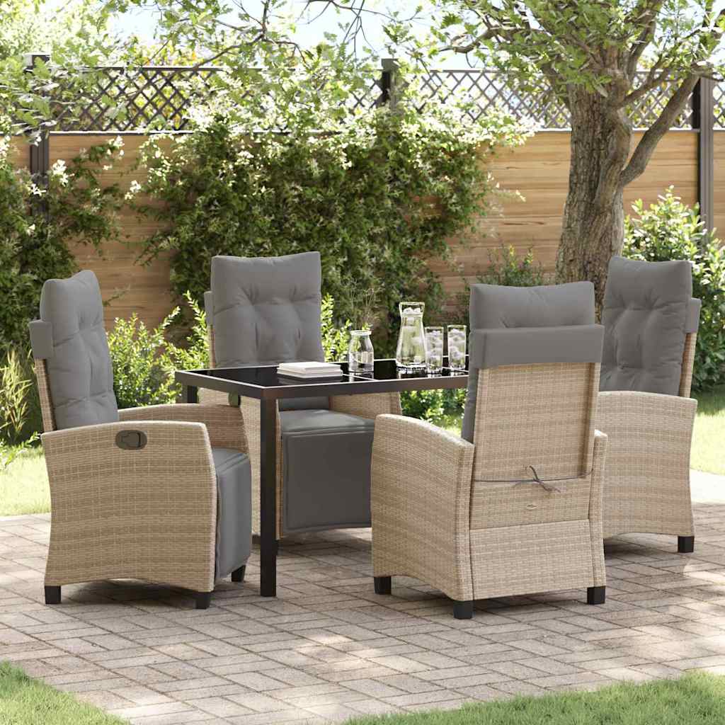 Tuin eettafelset met kussen 5 pcs Beige poly rattan is nu te koop bij PeponiXL, paradijselijk wonen!