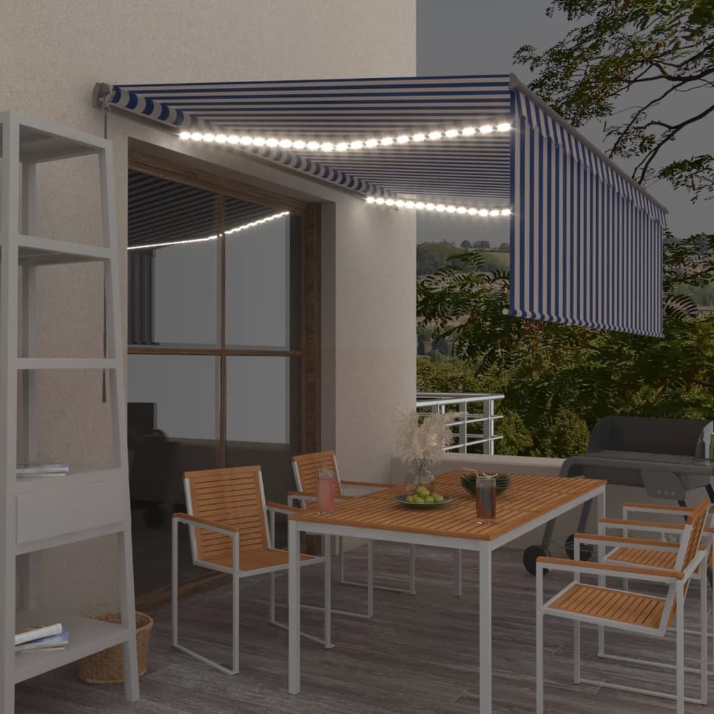 Luifel handmatig uittrekbaar met rolgordijn LED 4x3 m blauw wit is nu te koop bij PeponiXL, paradijselijk wonen!