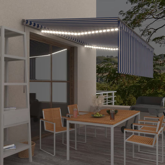 Luifel handmatig uittrekbaar met rolgordijn LED 4x3 m blauw wit is nu te koop bij PeponiXL, paradijselijk wonen!