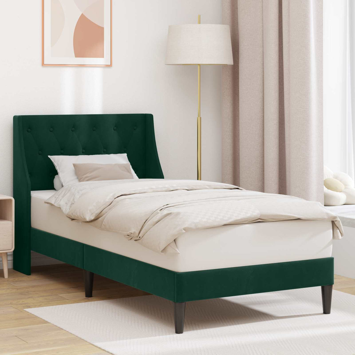 Bedframe met hoofdeinde Donkergroen 90 x 190 cm Fluweel is nu te koop bij PeponiXL, paradijselijk wonen!