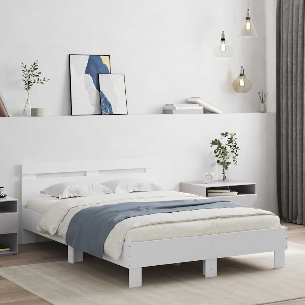 Bedframe met hoofdeinde bewerkt hout wit 120x190 cm is nu te koop bij PeponiXL, paradijselijk wonen!
