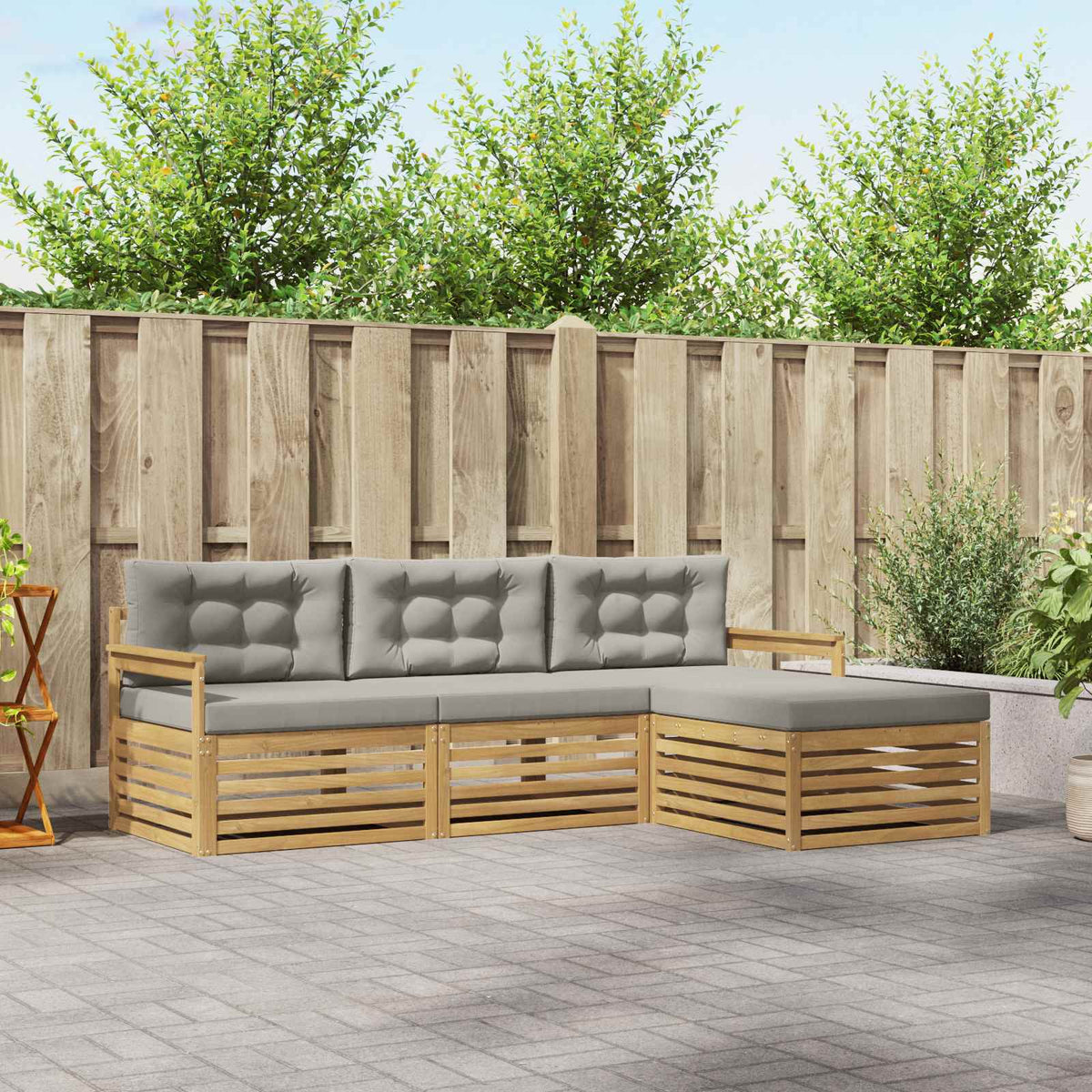 Buiten bankenset met kussen 4 pcs Wit en Lichtgrijs Polyester is nu te koop bij PeponiXL, paradijselijk wonen!
