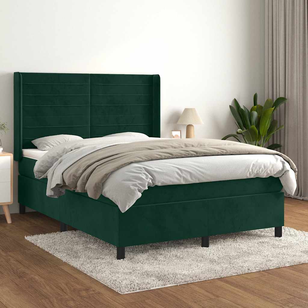Boxspring met matras fluweel donkergroen 140x190 cm is nu te koop bij PeponiXL, paradijselijk wonen!
