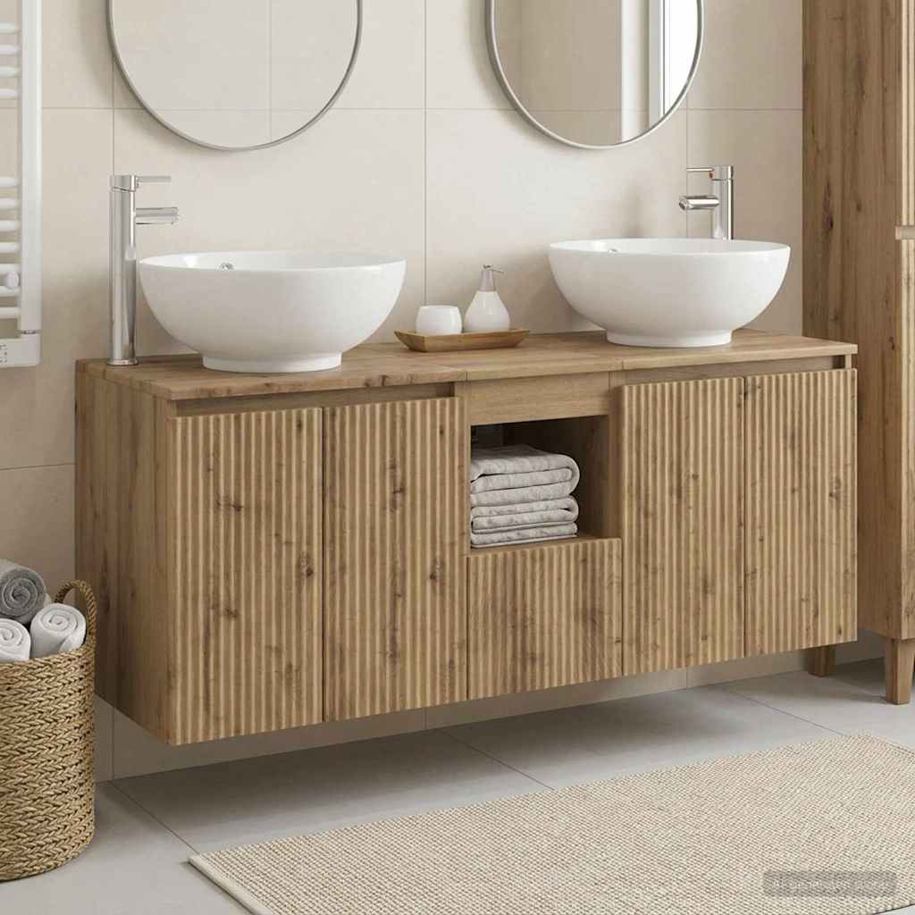 Badkamerkastenset 3 st Artisanaal eiken 49,5 x 44,5 x 65 cm is nu te koop bij PeponiXL, paradijselijk wonen!