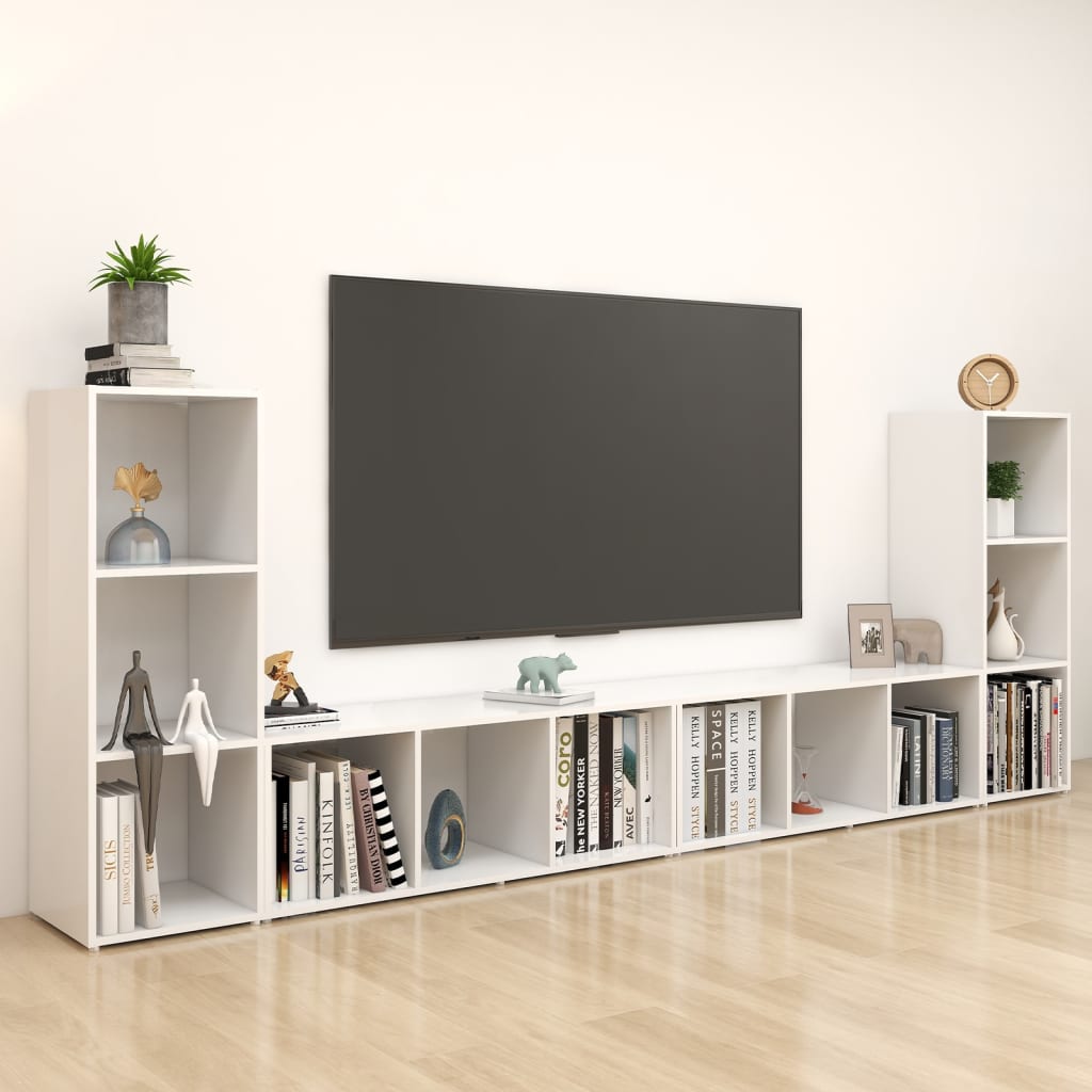 Tv-meubelen 4 st 107x35x37 cm bewerkt hout wit is nu te koop bij PeponiXL, paradijselijk wonen!