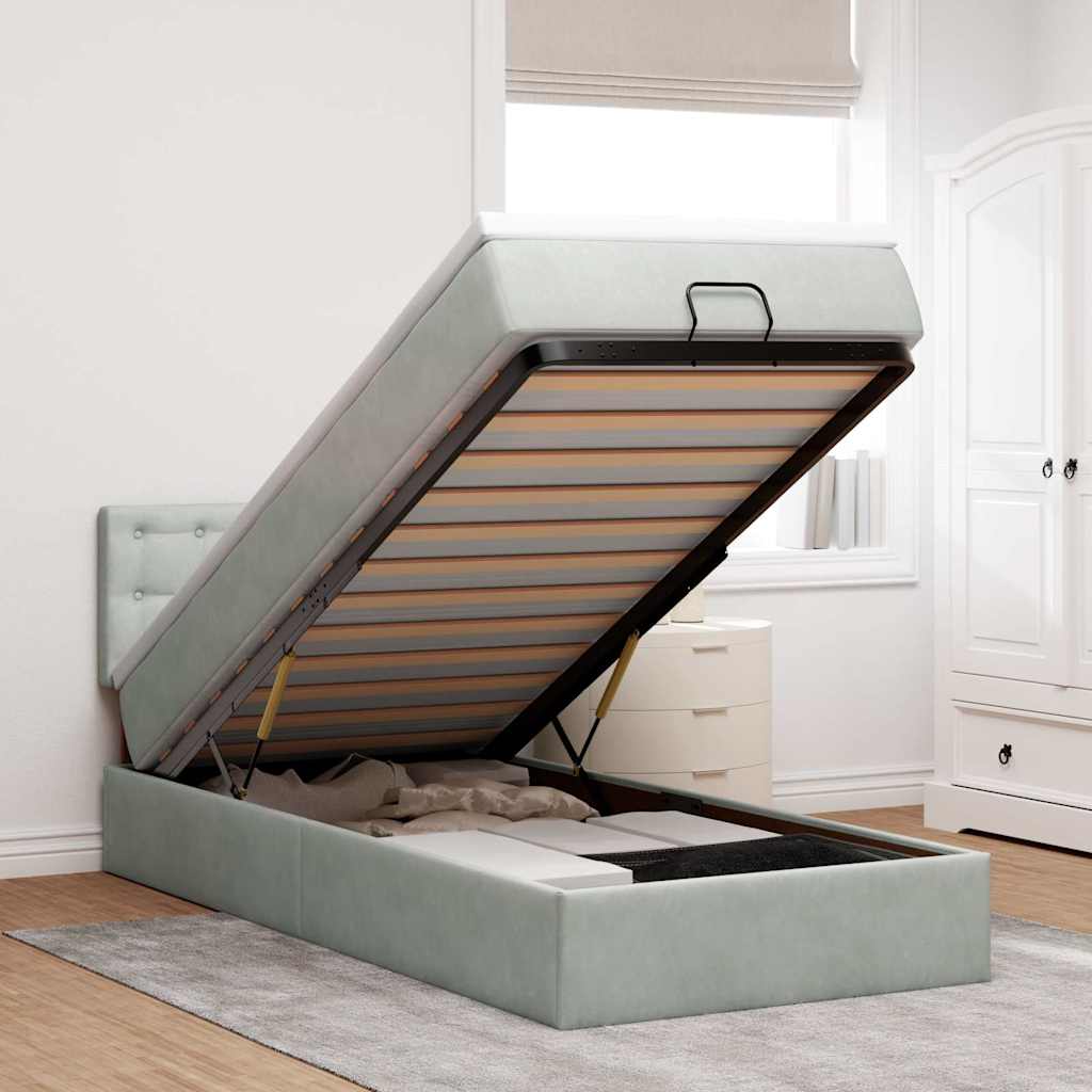 Ottoman bed met matras en LED's 90x200cm fluweel lichtgrijs is nu te koop bij PeponiXL, paradijselijk wonen!