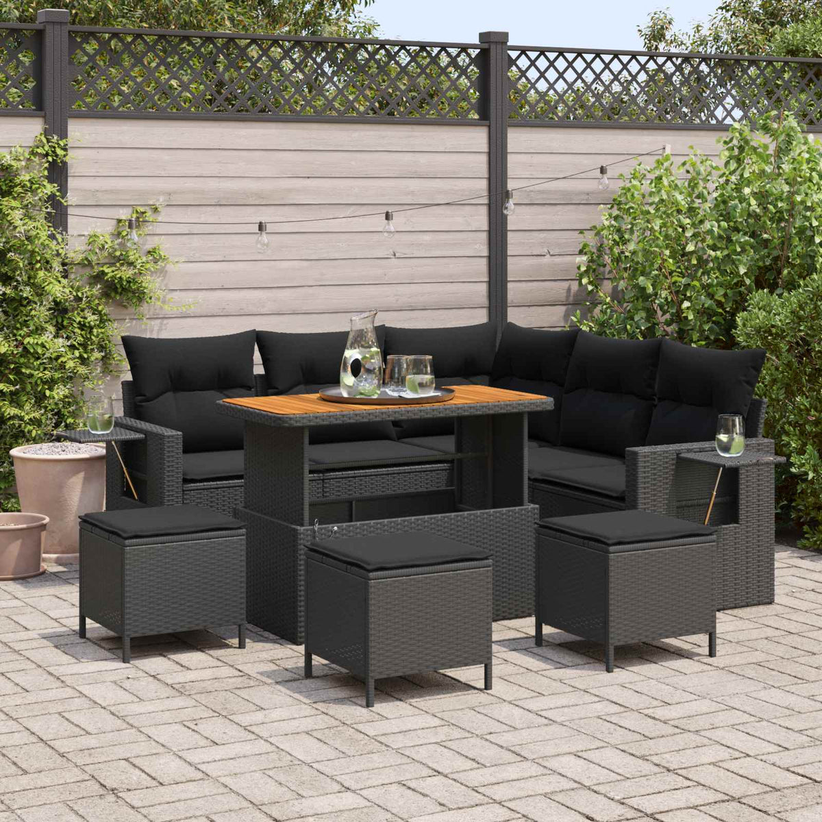 Tuinbankenset met kussen 10 pcs Zwart poly rattan is nu te koop bij PeponiXL, paradijselijk wonen!