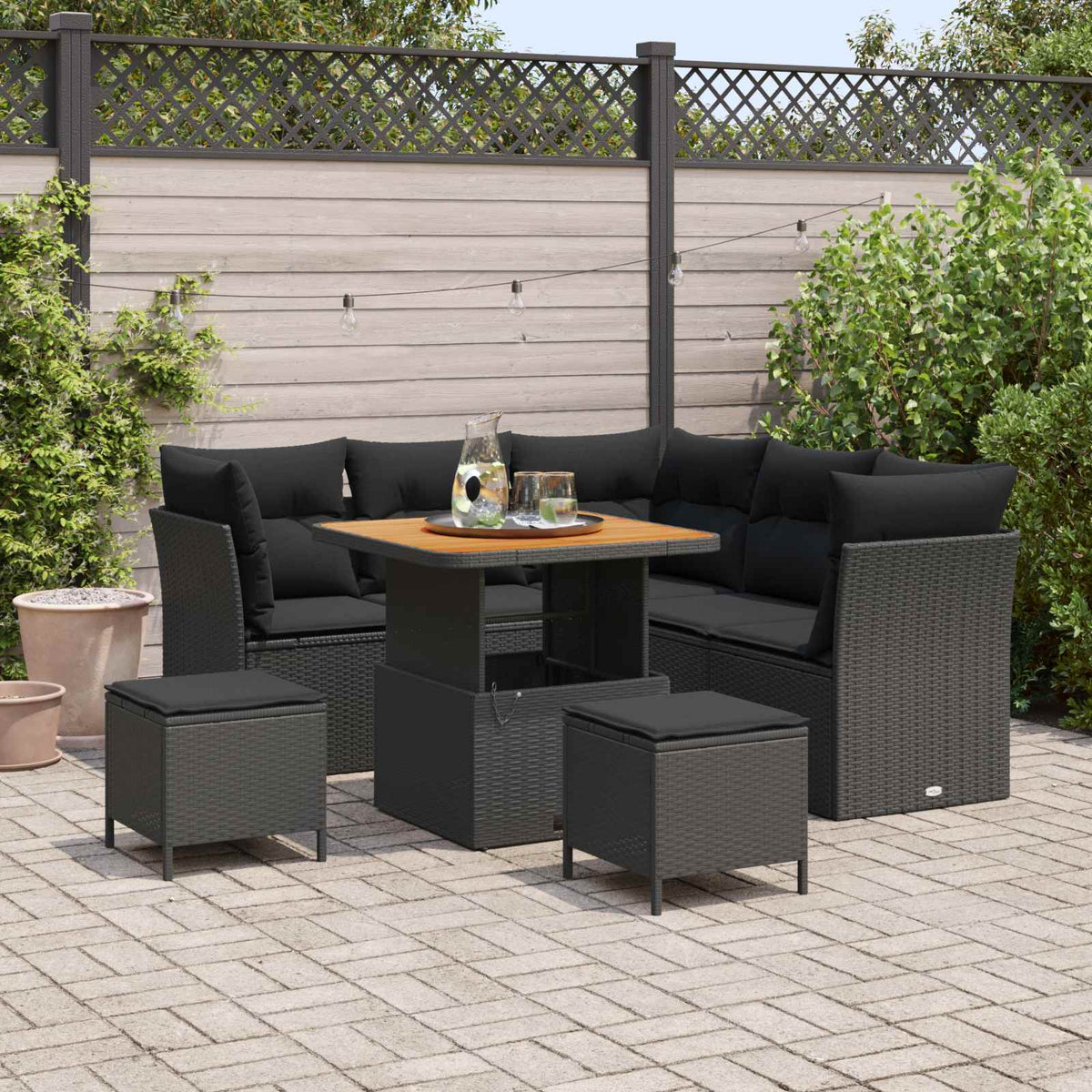 Tuinbankenset 8 pcs Zwart poly rattan is nu te koop bij PeponiXL, paradijselijk wonen!