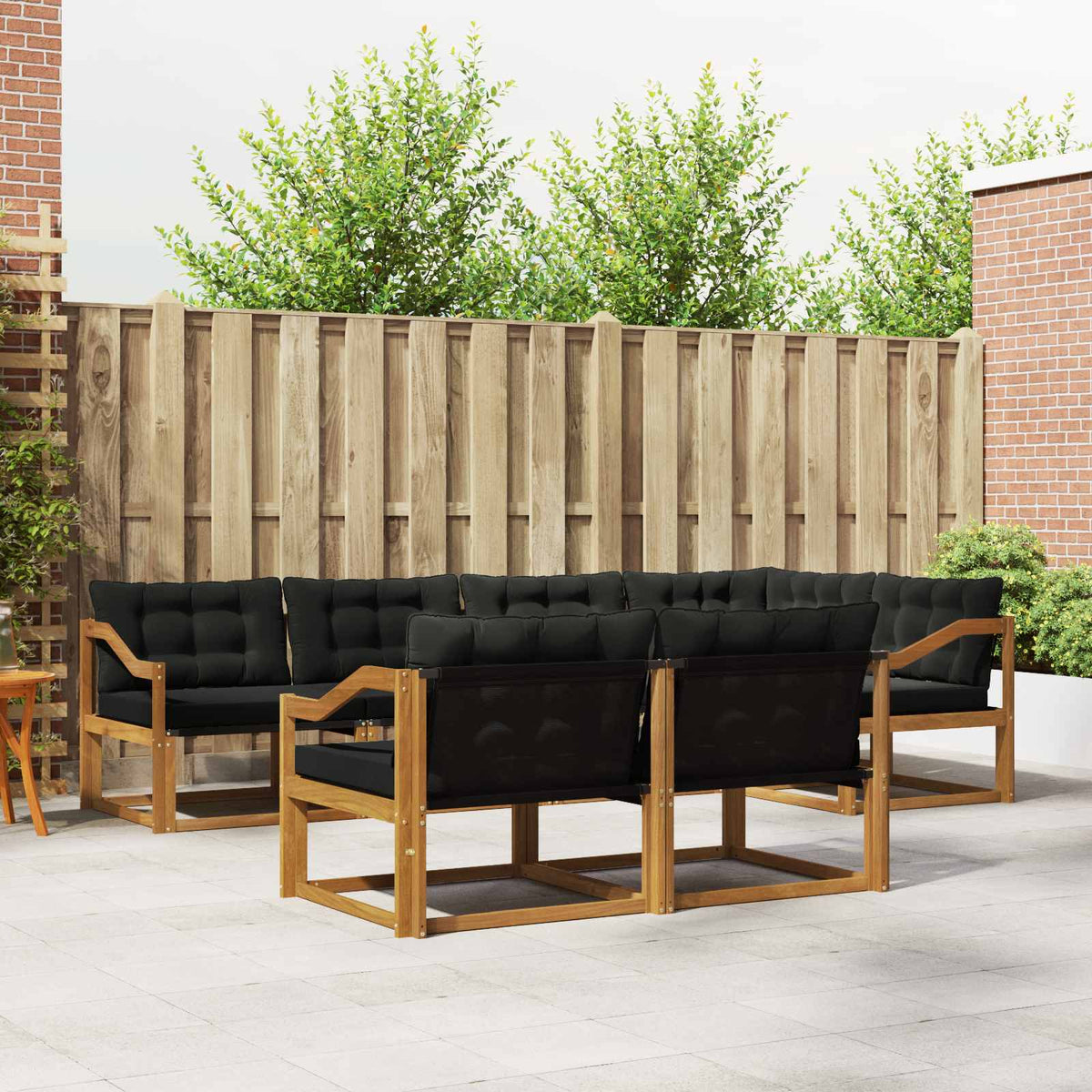 Buiten bankenset met kussen 7 pcs Natuurlijk en Zwart is nu te koop bij PeponiXL, paradijselijk wonen!