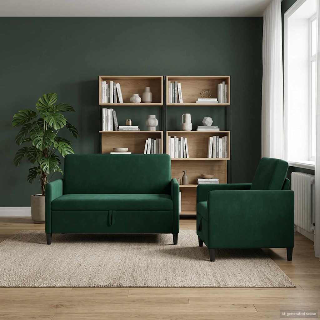 Bankenset met opbergruimte 2 st Donkergroen Polyester is nu te koop bij PeponiXL, paradijselijk wonen!