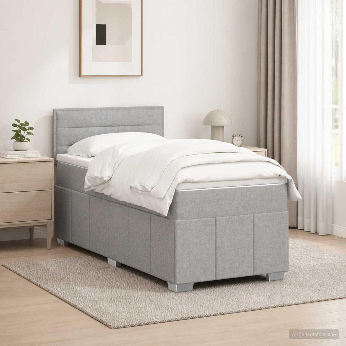 Boxspringbed met matras Lichtgrijs 80 x 200 cm Stof is nu te koop bij PeponiXL, paradijselijk wonen!