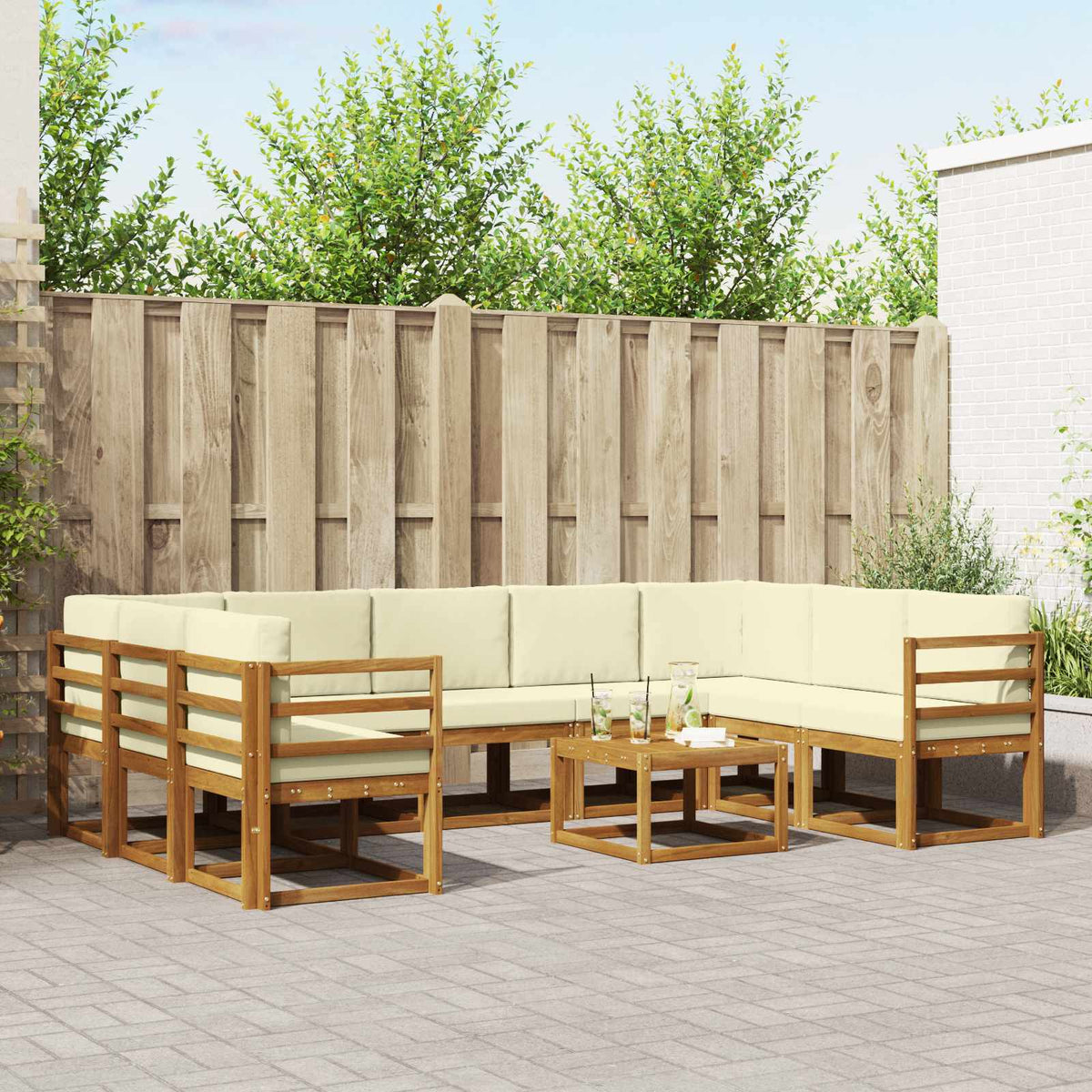 Buiten bankenset met kussen 10 pcs Natuurlijk en Crème is nu te koop bij PeponiXL, paradijselijk wonen!