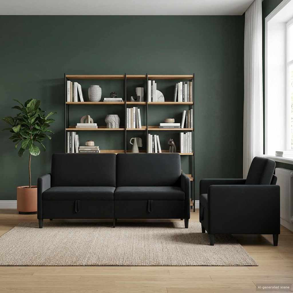 Bankenset met opbergruimte 2 st Zwart Polyester is nu te koop bij PeponiXL, paradijselijk wonen!