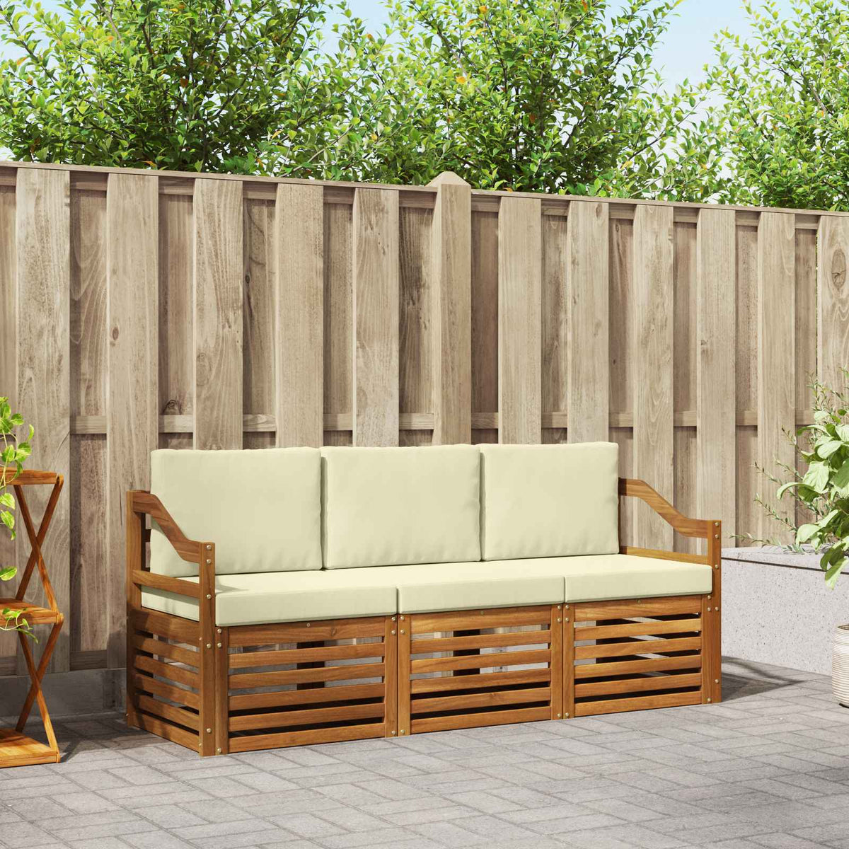 Sofa-Sets 3 pcs Natuurlijk en Crème Massief Acaciahout is nu te koop bij PeponiXL, paradijselijk wonen!