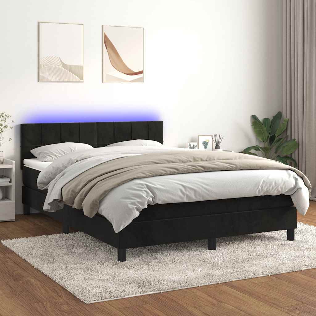Boxspring met matras en LED fluweel zwart 140x190 cm is nu te koop bij PeponiXL, paradijselijk wonen!
