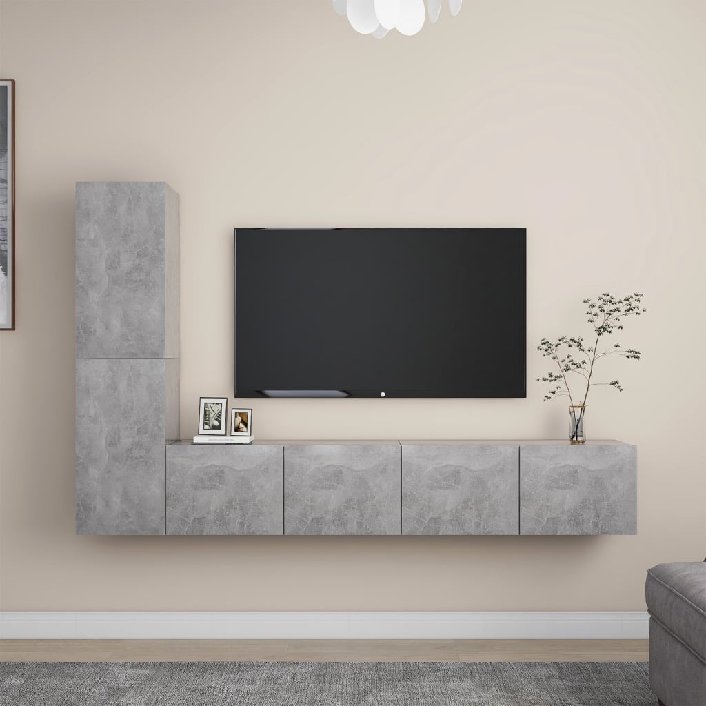 4-delige Tv-meubelset spaanplaat betongrijs is nu te koop bij PeponiXL, paradijselijk wonen!