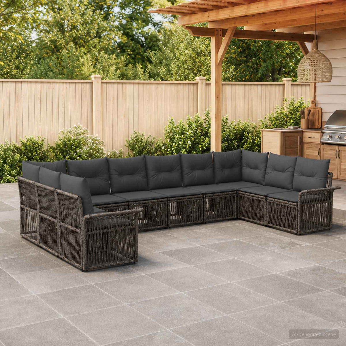 Tuinbankenset 10 pcs Grijs poly rattan is nu te koop bij PeponiXL, paradijselijk wonen!