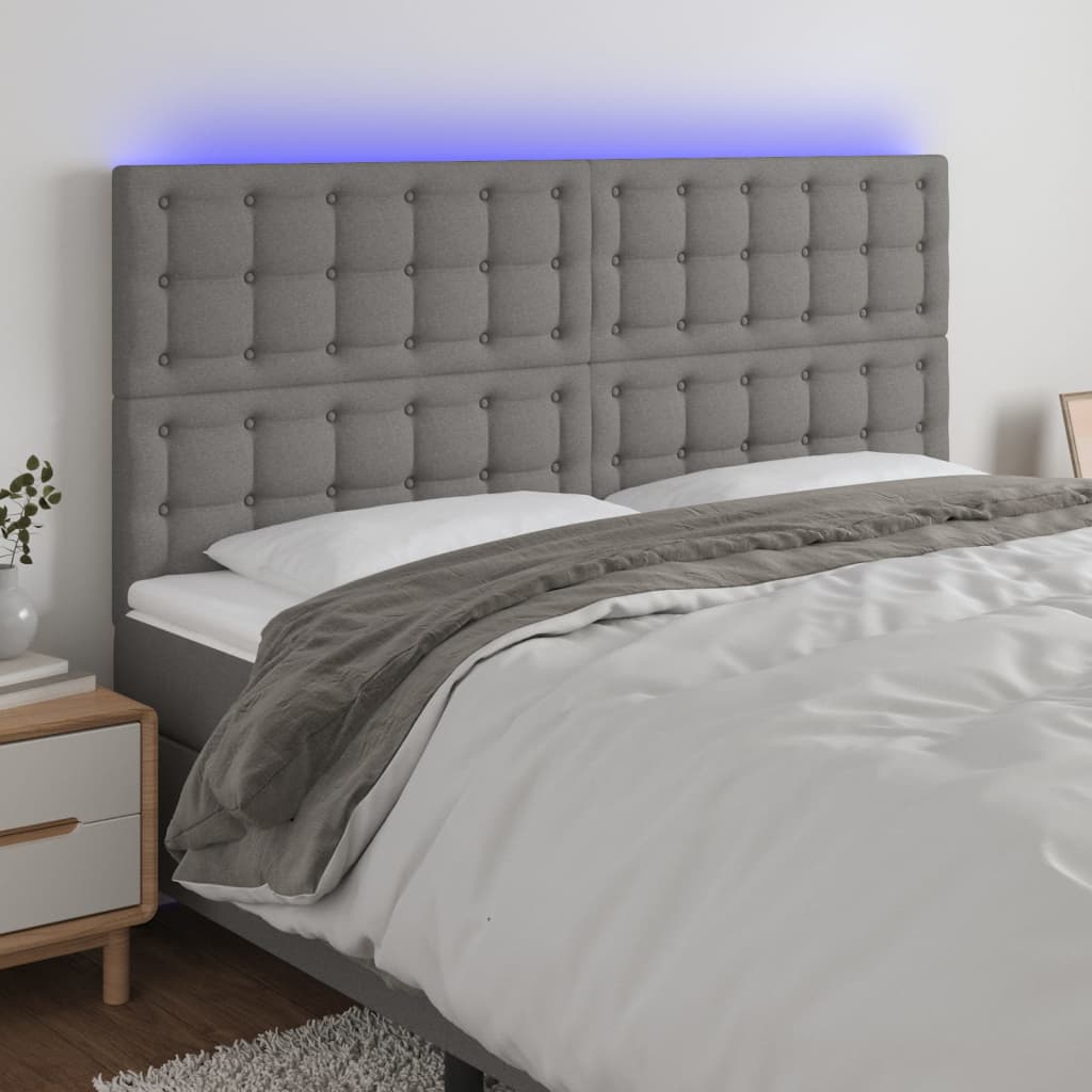 Hoofdbord LED 180x5x118/128 cm stof donkergrijs is nu te koop bij PeponiXL, paradijselijk wonen!