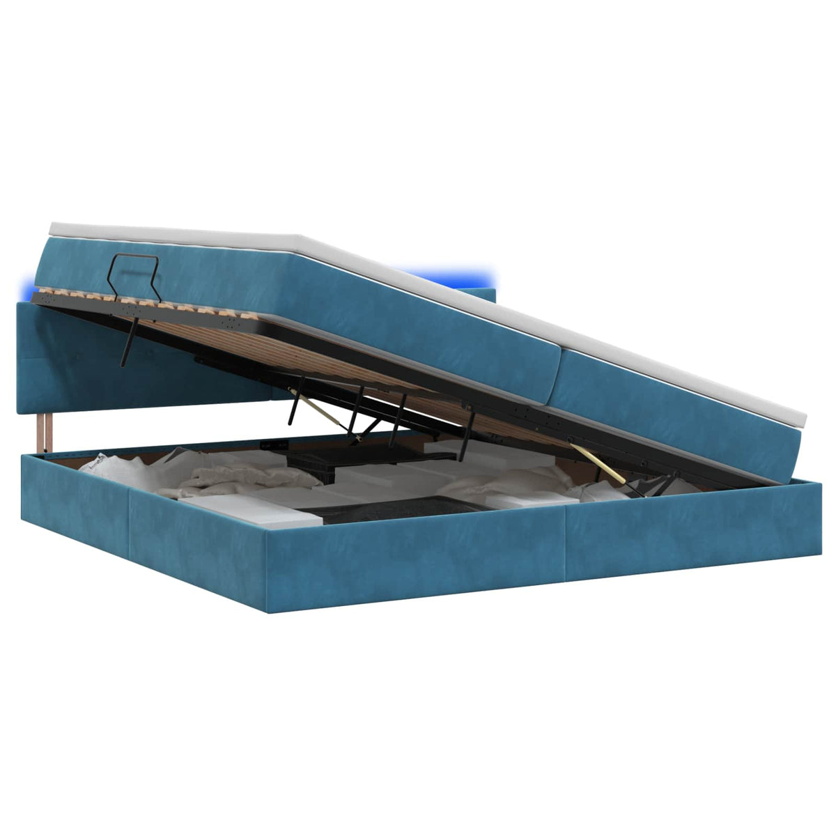 LED Opslagbed met Matras Donkerblauw 200 x 200 cm Fluweel is nu te koop bij PeponiXL, paradijselijk wonen!