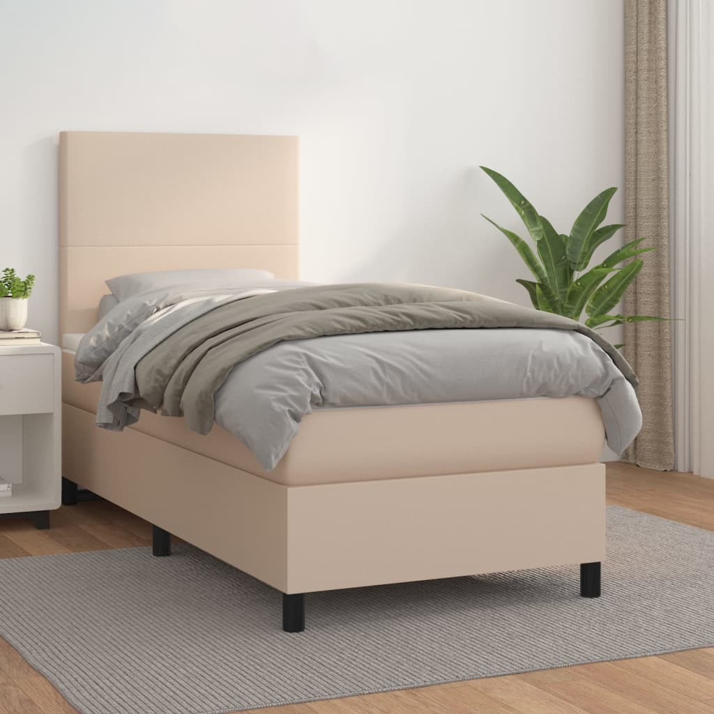 Boxspring met matras kunstleer cappuccinokleurig 100x200 cm is nu te koop bij PeponiXL, paradijselijk wonen!
