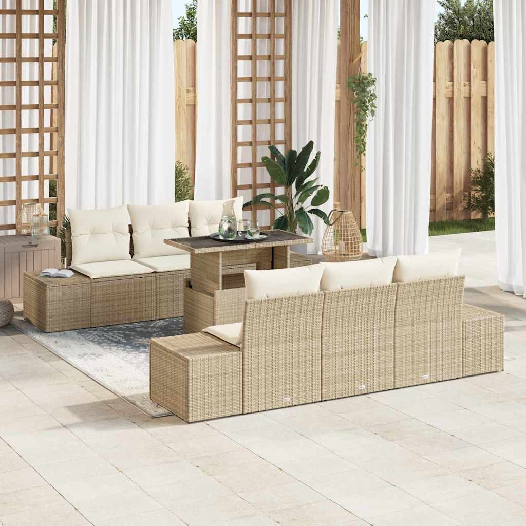 Bankstel met kussen 7 pcs Beige en Crème poly rattan is nu te koop bij PeponiXL, paradijselijk wonen!