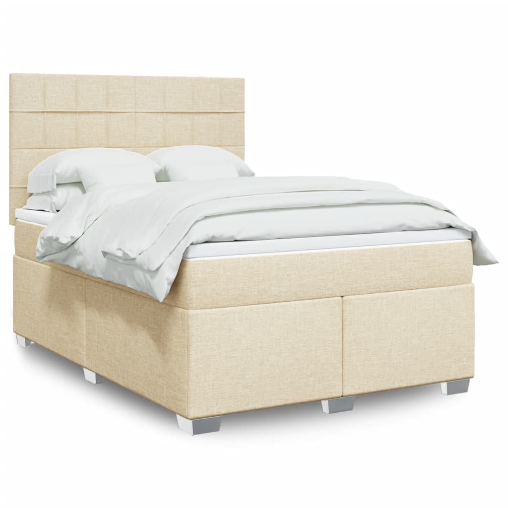 Boxspring met matras stof crèmekleurig 140x200 cm is nu te koop bij PeponiXL, paradijselijk wonen!