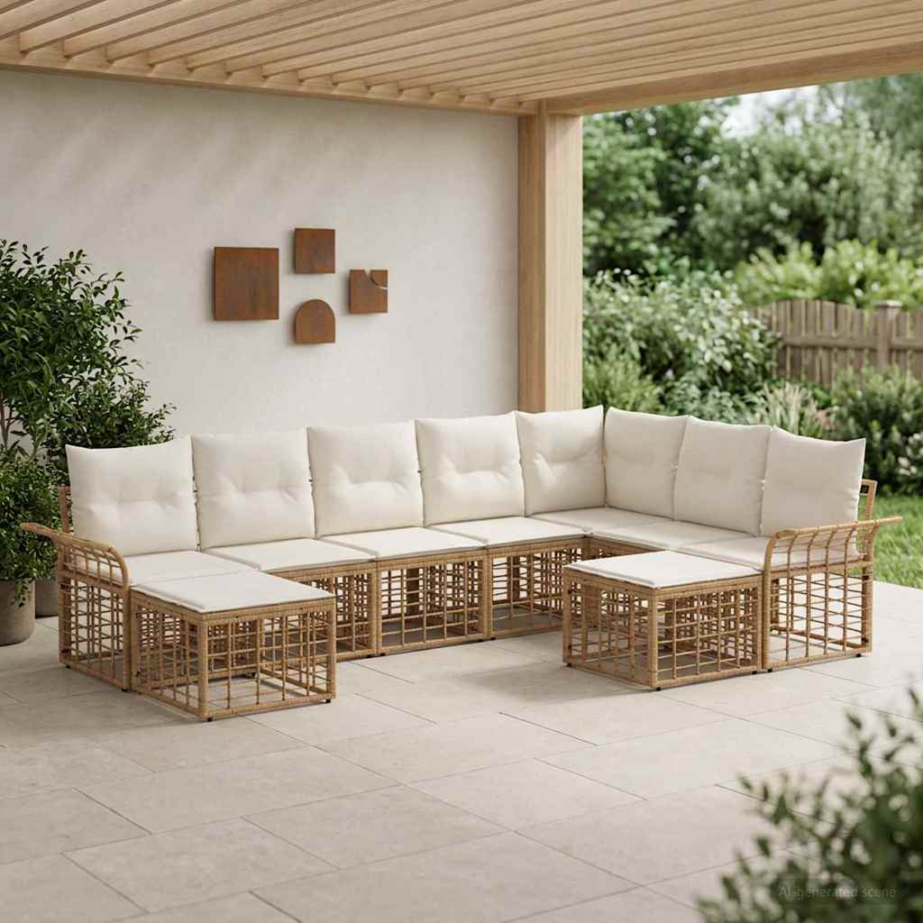 Buiten bankenset 9 pcs Natuurlijk en Crème Wit Polyester is nu te koop bij PeponiXL, paradijselijk wonen!