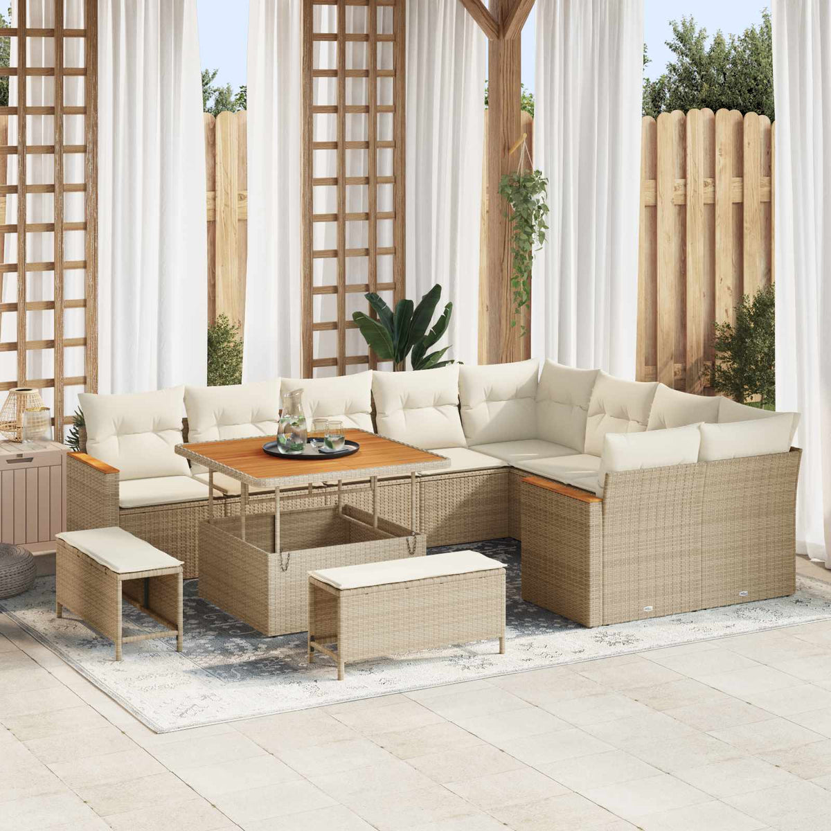 Tuinbankenset 12 pcs Beige poly rattan is nu te koop bij PeponiXL, paradijselijk wonen!