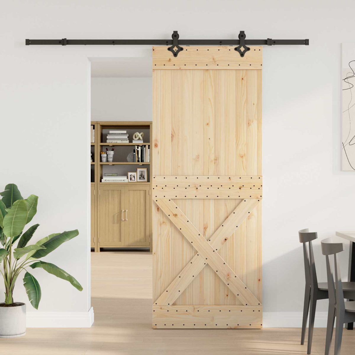 Schuifdeur NARVIK Naturel en Zwart 90 x 210 cm (213,5 cm) is nu te koop bij PeponiXL, paradijselijk wonen!
