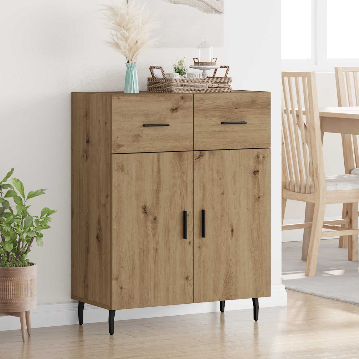 Dressoir Artisan Eiken 69,5 x 34 x 90 cm Bewerkt hout is nu te koop bij PeponiXL, paradijselijk wonen!