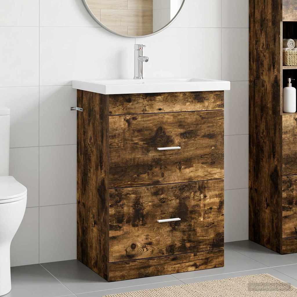 Badkamermeubelset Gerookt eiken 61 x 40 x 84,5 cm Bewerkt hout is nu te koop bij PeponiXL, paradijselijk wonen!