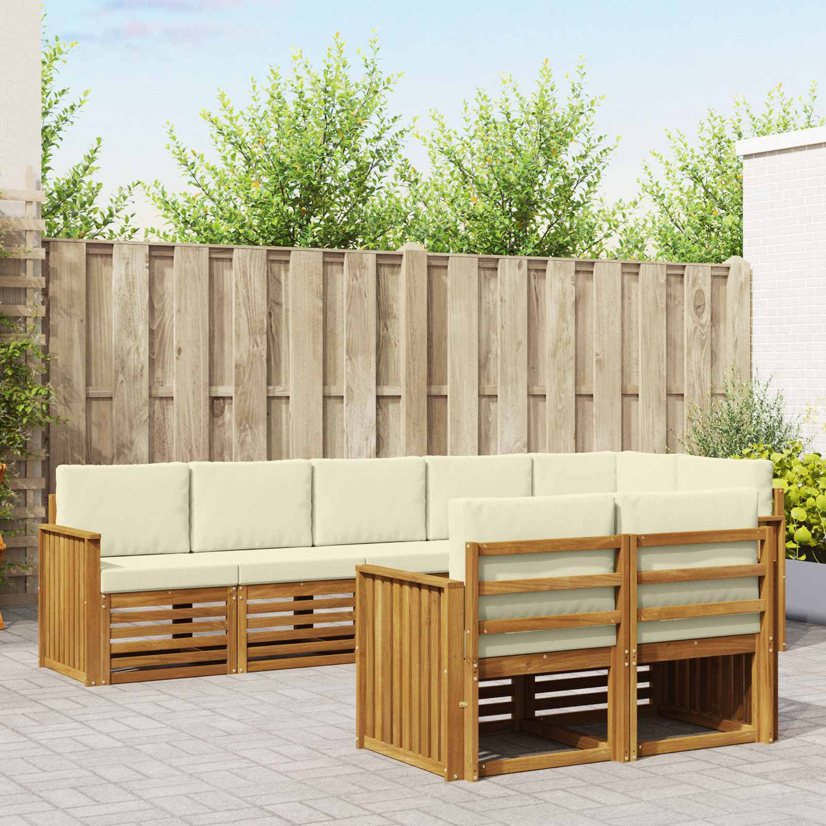 Sofa-Sets 8 pcs Natuurlijk en Crème Massief Acaciahout is nu te koop bij PeponiXL, paradijselijk wonen!