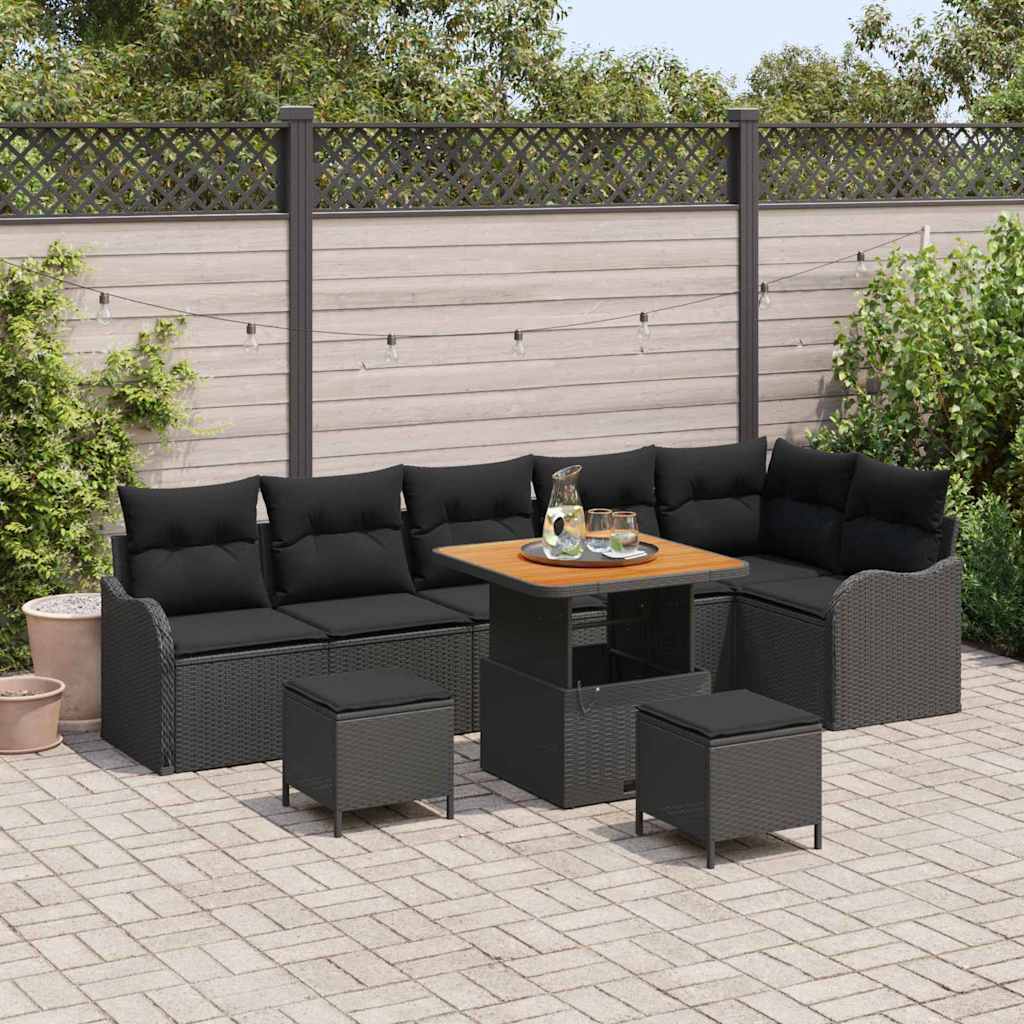 Tuin Sofa Set met kussen met opslag 9 pcs Zwart is nu te koop bij PeponiXL, paradijselijk wonen!