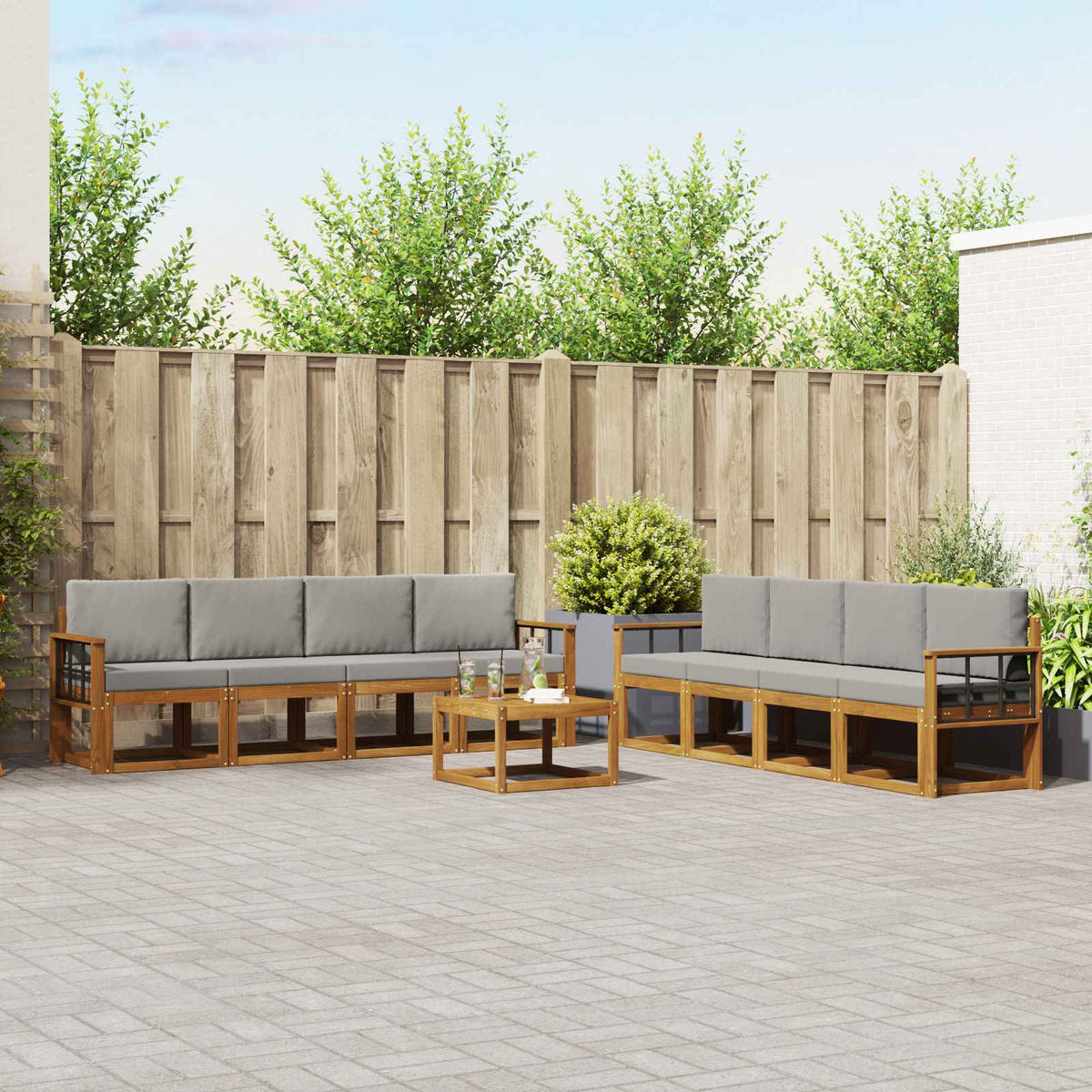 Buiten bankenset met kussen 9 pcs Natuurlijk en Lichtgrijs is nu te koop bij PeponiXL, paradijselijk wonen!