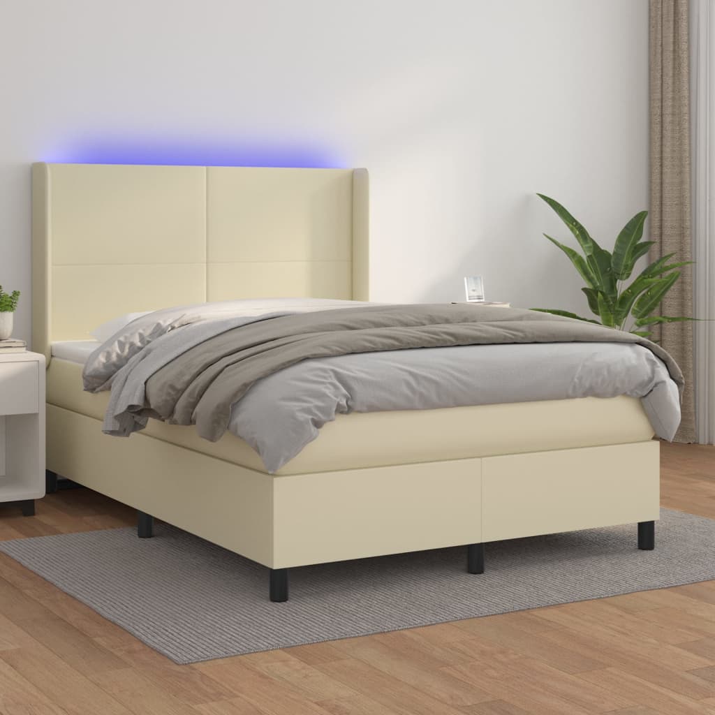 Boxspring met matras en LED kunstleer crèmekleurig 140x190 cm is nu te koop bij PeponiXL, paradijselijk wonen!