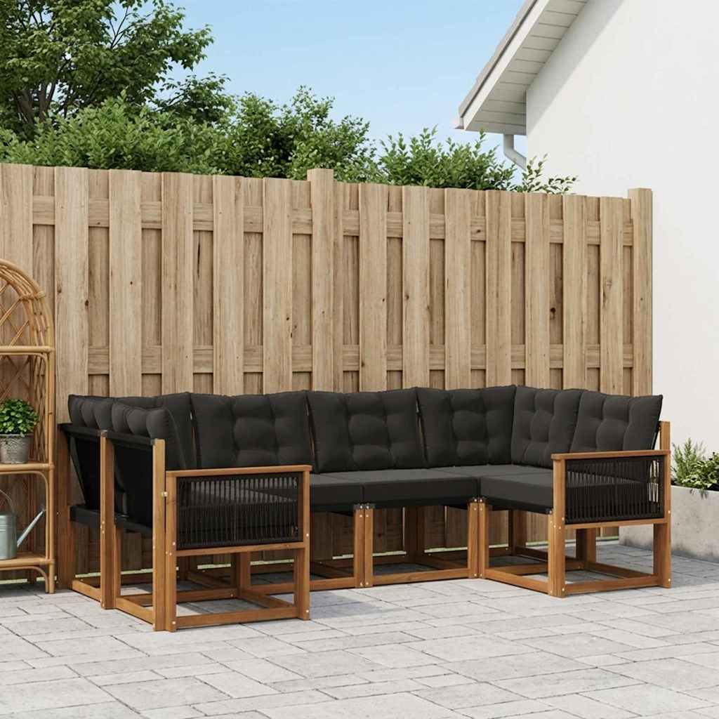 Buiten bankenset met kussen 6 pcs Naturel en Zwart is nu te koop bij PeponiXL, paradijselijk wonen!