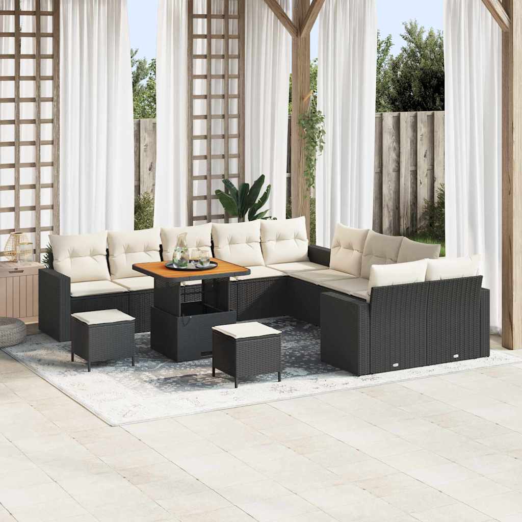 Tuinbankenset met kussen 17 pcs Zwart en Crème poly rattan is nu te koop bij PeponiXL, paradijselijk wonen!