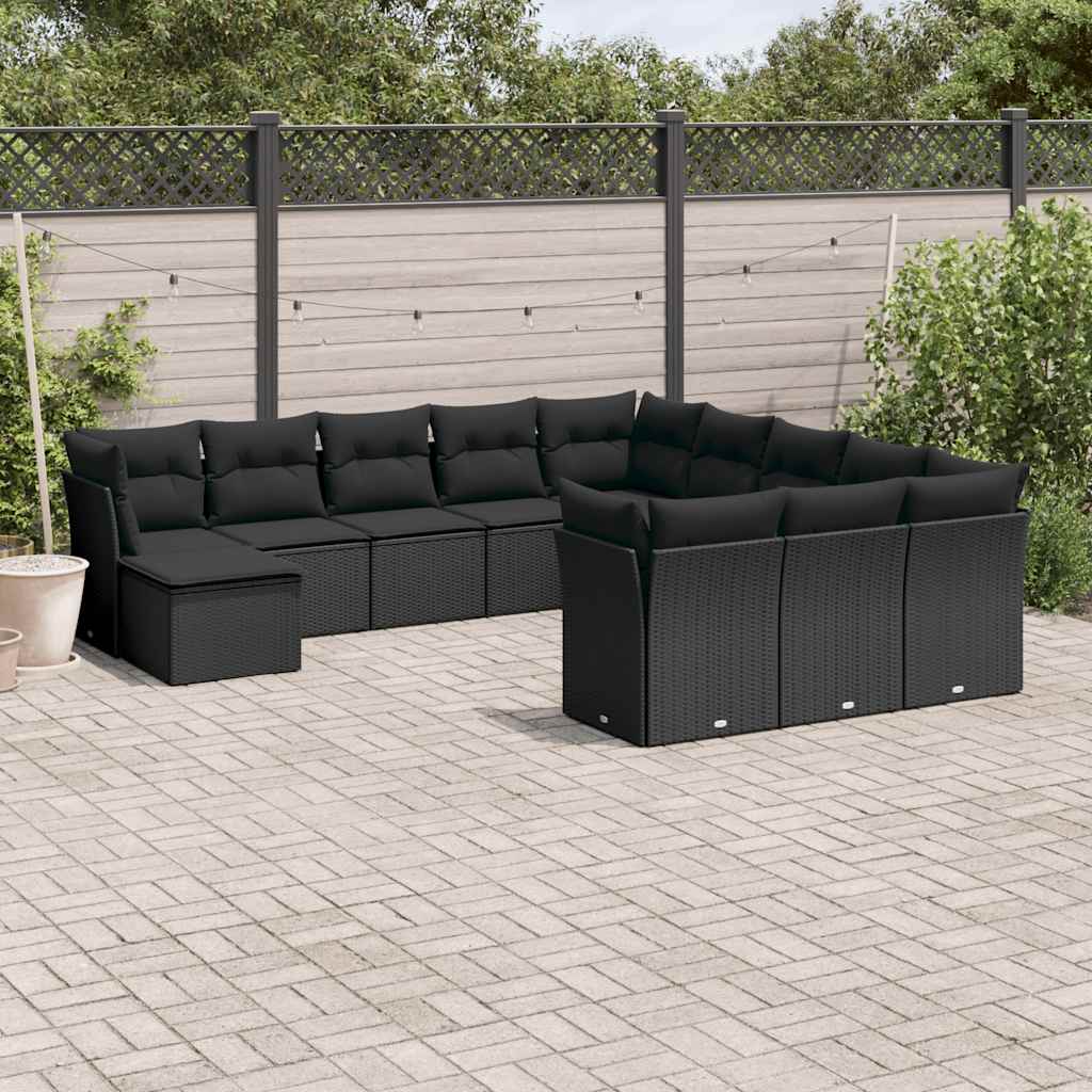 12-delige Loungeset met kussens poly rattan zwart is nu te koop bij PeponiXL, paradijselijk wonen!
