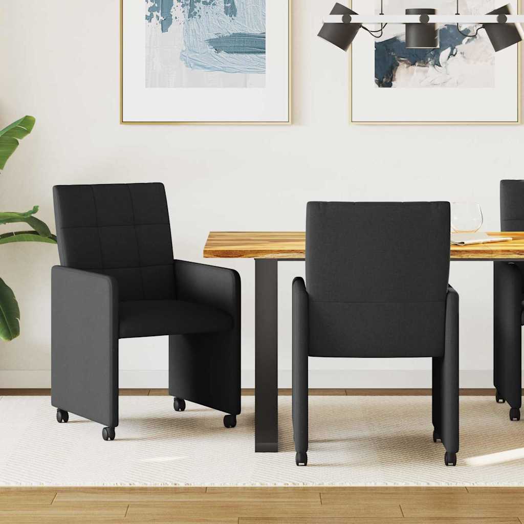 Eetkamerstoelen met Wieltjes 2 pcs Zwart 58 x 65 x 94 cm Stof is nu te koop bij PeponiXL, paradijselijk wonen!