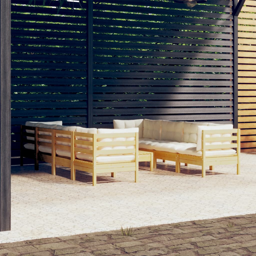 9-delige Loungeset met crèmekleurige kussens massief grenenhout is nu te koop bij PeponiXL, paradijselijk wonen!